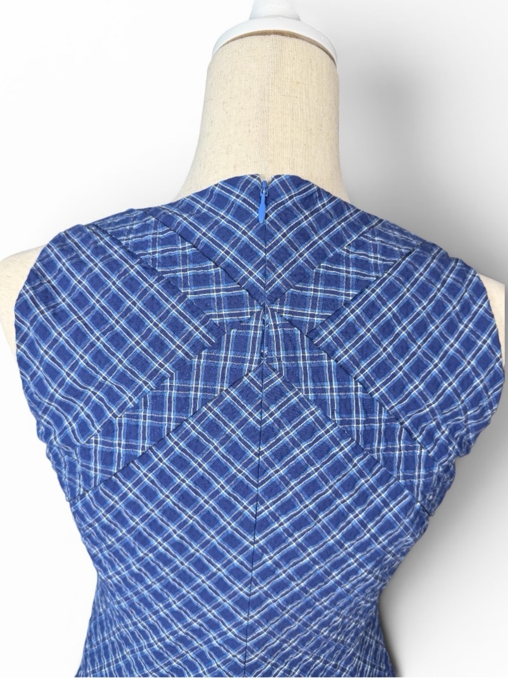 Altuzarra Blue Plaid Sleeveless Sheath Dress. Fitted Cotton - Picture 4 of 8